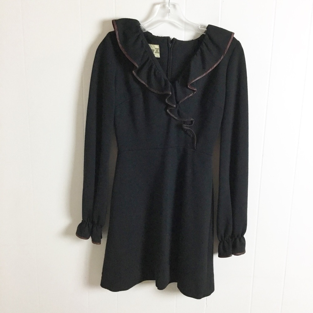 Vintage 80s ACT I New York Black With Maroon Dress - Size 5 Ruffles